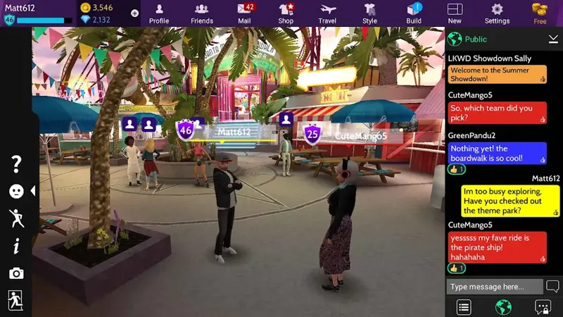 Avatar 3D che chiacchierano in una piazza virtuale animata di Avakin Life