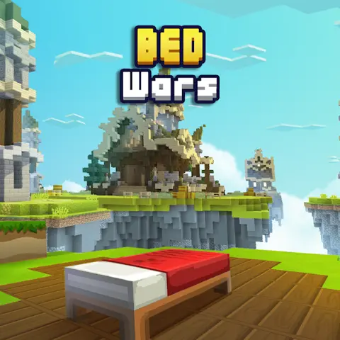 Isole fluttuanti viste dall'alto in una mappa di Bed Wars